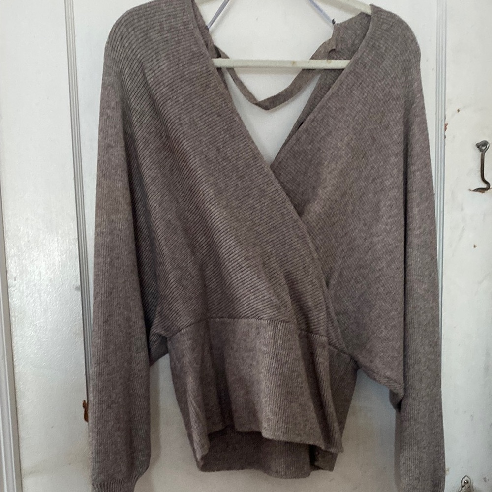 Love Tree Brown V-Neck Sweater with Wrap Design